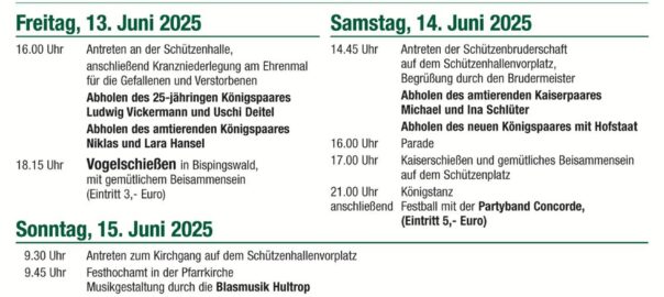 Schützenfest Scheidingen 2025 Programm